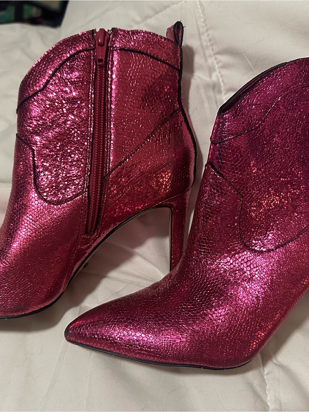 Gianni Bini Metallic Fuchsia Pointed Toe Ankle Booties - Picture 3 of 4